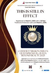 CERTIFIED MISSION DRIVEN QUEENPRENEUR, QUEEN BEYOND BEAUTY 2025 trademark announcement