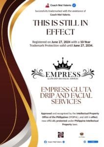 EMPRESS GLUTA DRIP AND FACIAL SERVICES trademark announcement