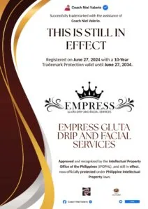 EMPRESS GLUTA DRIP AND FACIAL SERVICES trademark announcement