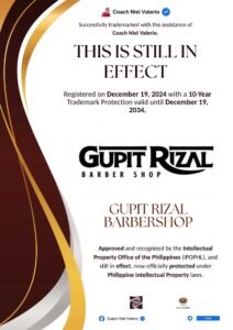 GUPIT RIZAL BARBERSHOP trademark announcement
