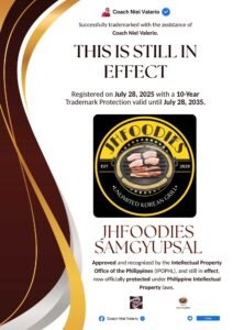 JHFOODIES SAMGYUPSAL trademark announcement