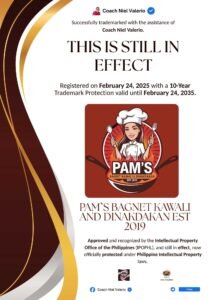 PAM`S BAGNET KAWALI AND DINAKDAKAN EST 2019 trademark announcement