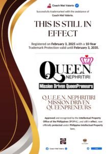 Q.U.E.E.N. NEPHRITIRI MISSION DRIVEN QUEENPRENEURS trademark announcement